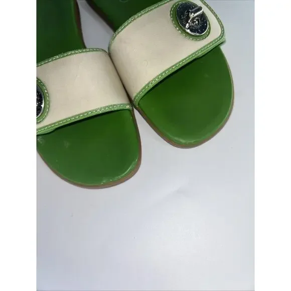 Coach Gabriella Green And Cream Turn Lock Slides. Sz 7.5 Read Description - Picture 10 of 10